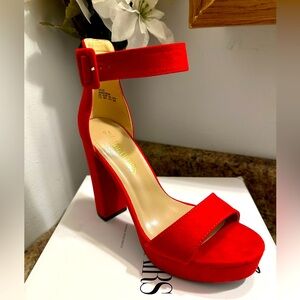 Dream Pairs Red Suede Block Heel Sandals